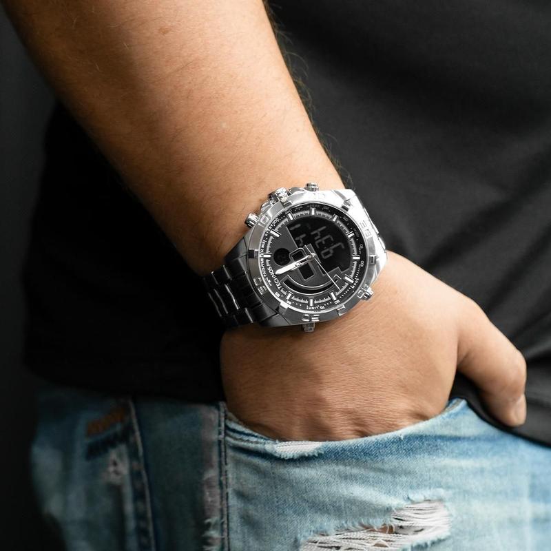 Relógio Masculino Technos Prata Tachymeter Analógico Digital